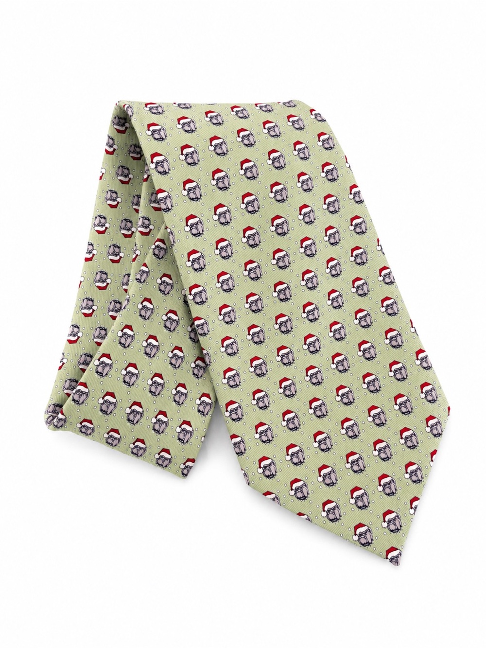 Holiday Bulldog Santa head Silk Tie - Light Green & Red vineyard vines